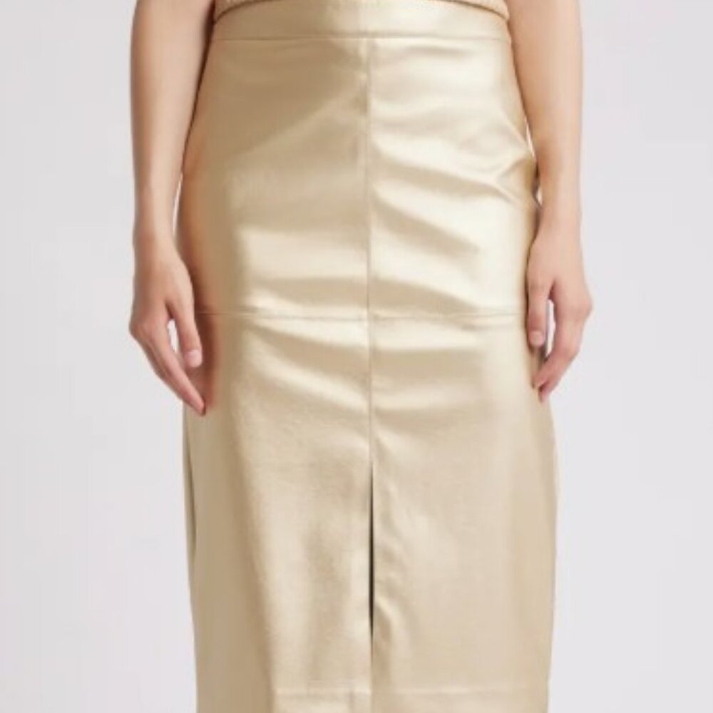 Metallic Faux Leather Midi Skirt Anne Klein